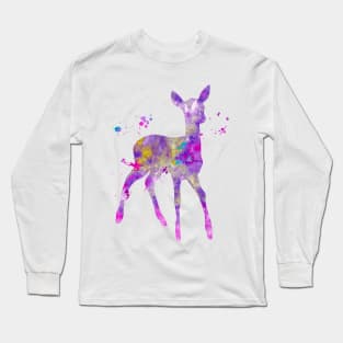 Purple Fawn Watercolor Painting Long Sleeve T-Shirt